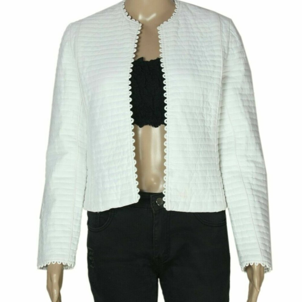 Polder Front Open Quilted Lace Long Sleeve White Jacket